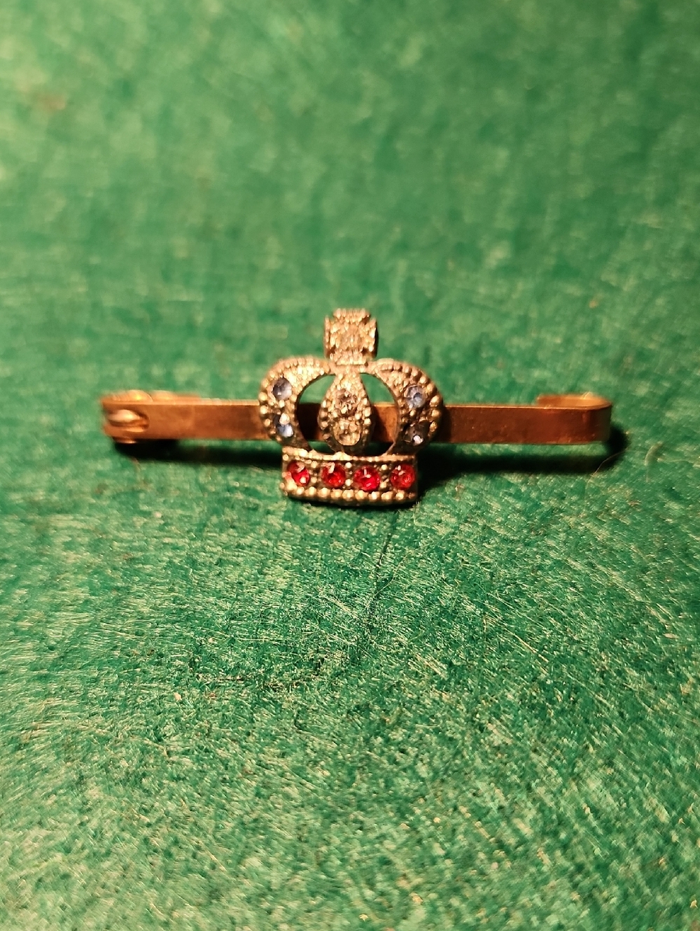 Vintage Gold-Tone Crown Tie Bar with Red and Blue Accents